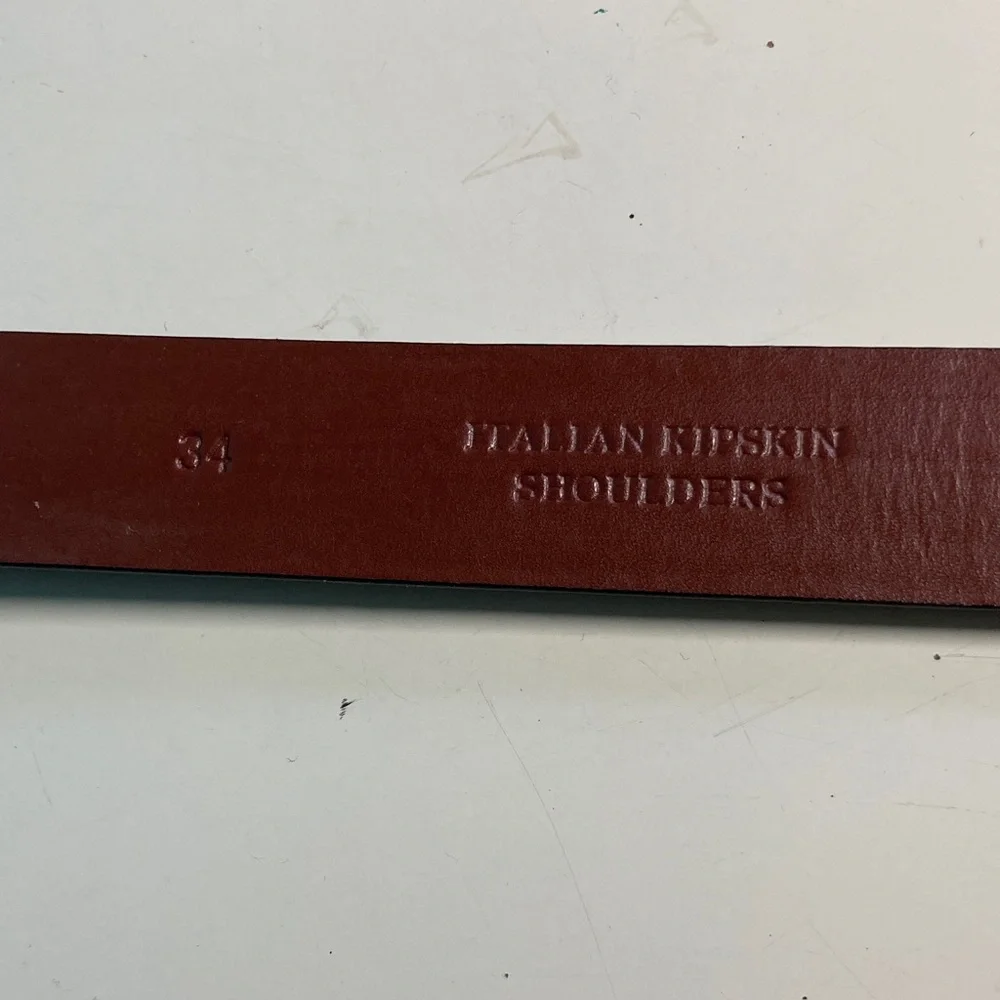 Black Leather Roberto Villini Collezione Belt Size 34 with Solid Brass Buckle